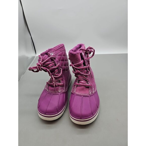 CROCS Winter Snow Waterproof Faux Fur Purple Boots Women's Size 7 - Picture 2 of 6